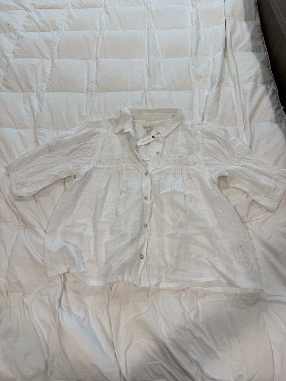 Anthropology White Lightweight Button-Front Gauze Blouse